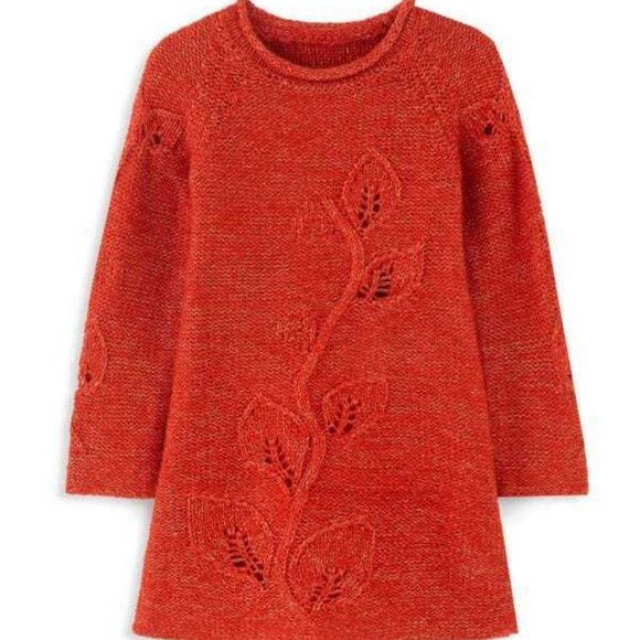Peek Other - NEW PEEK Kid Wren Metallic Threaded Knit Crochet Leaf Vine Sweater Dress